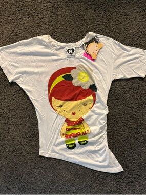Harajuku Lovers White Tee with Red, Yellow & Green Doll Graphic
